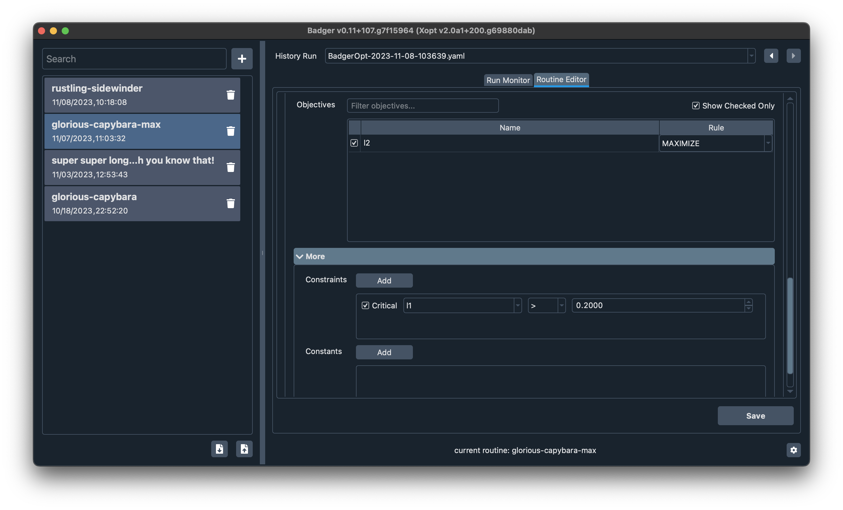 Badger constraints config