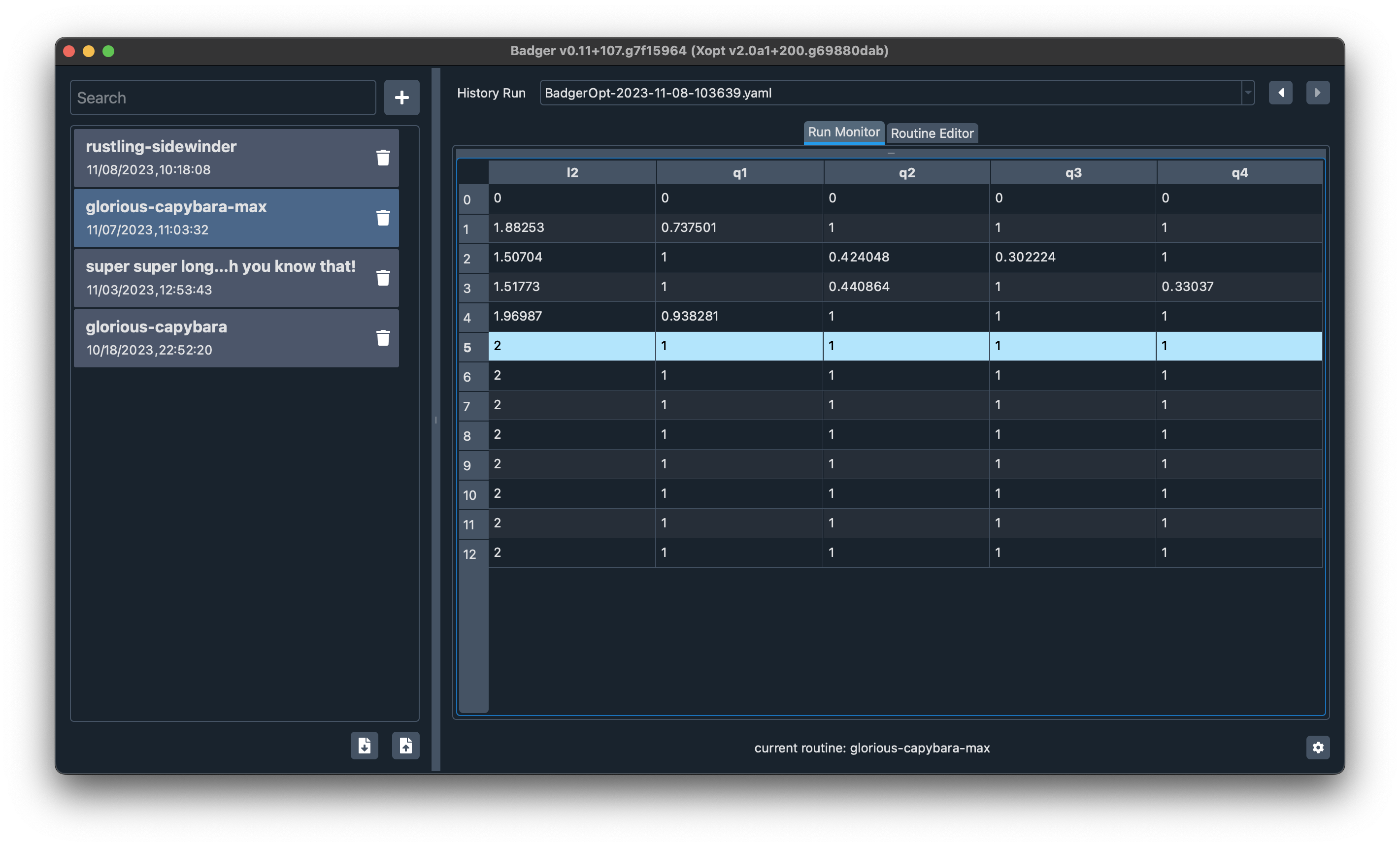 Badger data table